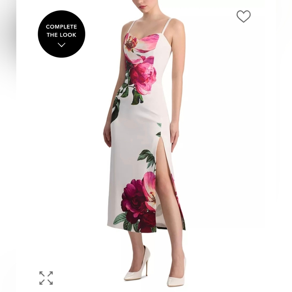 Alice + Olivia White Midi Dress with Pink and Green Floral Print